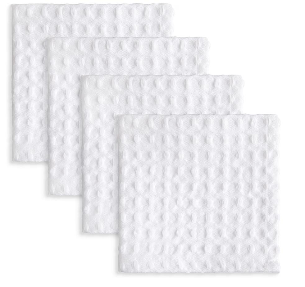 Close-up of white waffle weave recycled cotton dishcloth