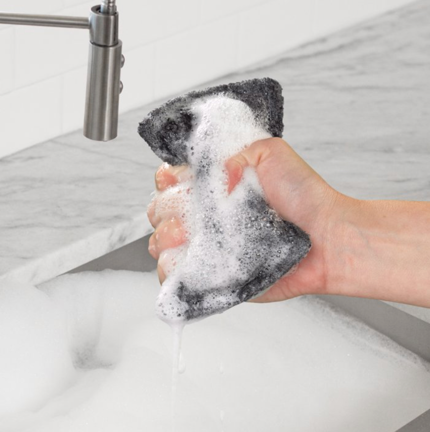Mainstays gray cotton sponge scrubbers in retail packaging