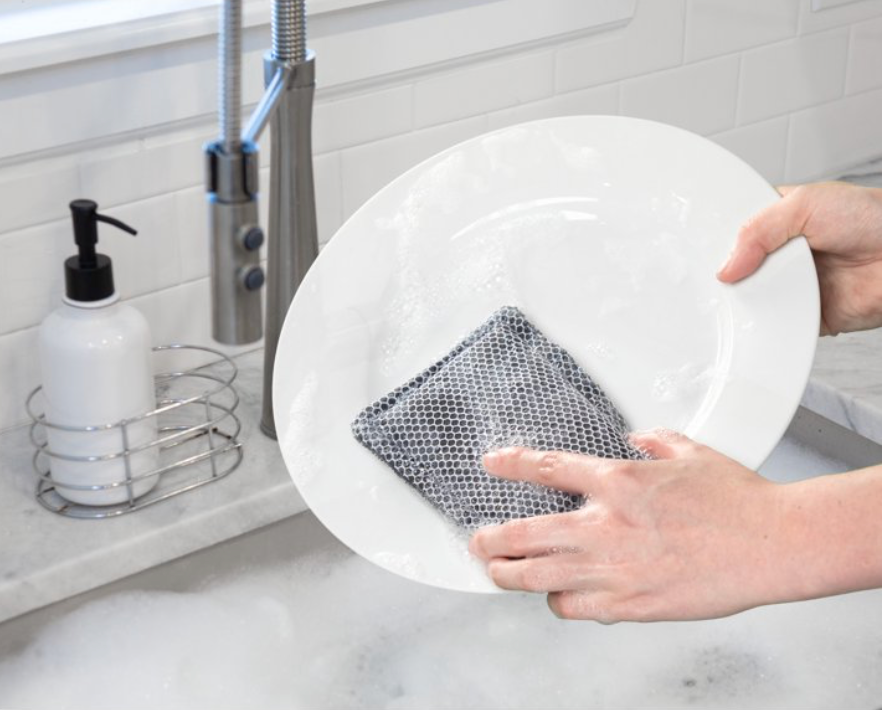 Gray reusable cotton sponge scrubbers for kitchen cleaning