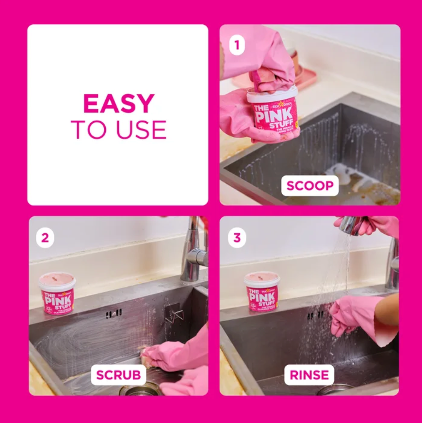 The Pink Stuff Miracle Cleaning Paste product label and directions