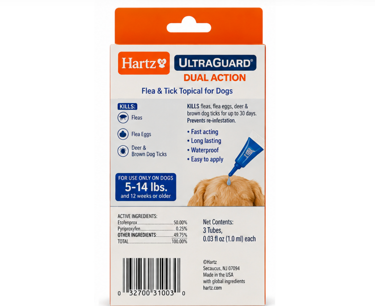 Hartz UltraGuard Dual Action Flea and Tick Topical for Small Dogs 5-14 lbs, 3 treatments